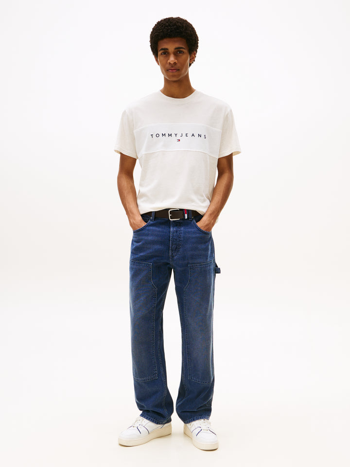TJM REG CBLK LINEAR LOGO TEE - OAT/ECRU