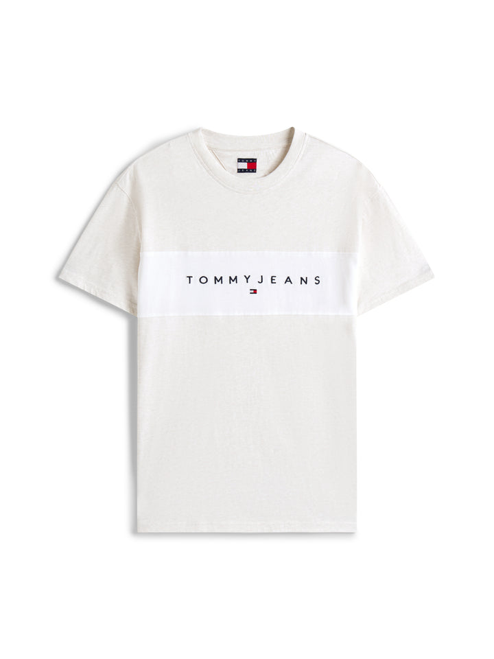 TJM REG CBLK LINEAR LOGO TEE - OAT/ECRU