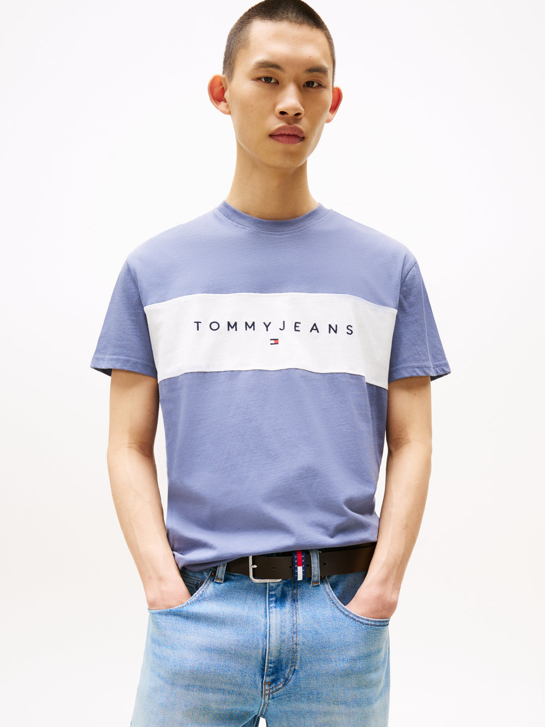TJM REG CBLK LINEAR LOGO TEE - BLUE MOMENT