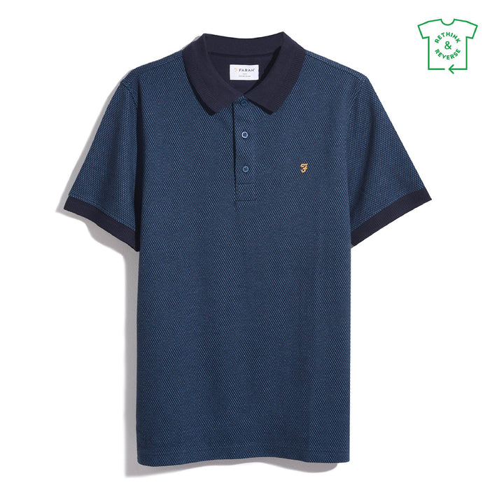 FARAH MANU MICRO CHECK POLO - SAILOR BLU