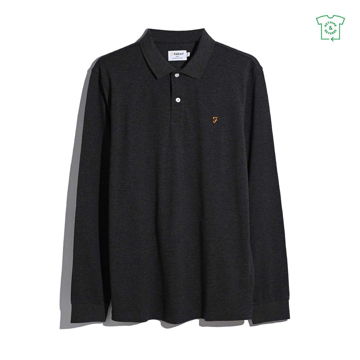 FARAH CUNNINGHAM LS POLO - WASHED BLACK