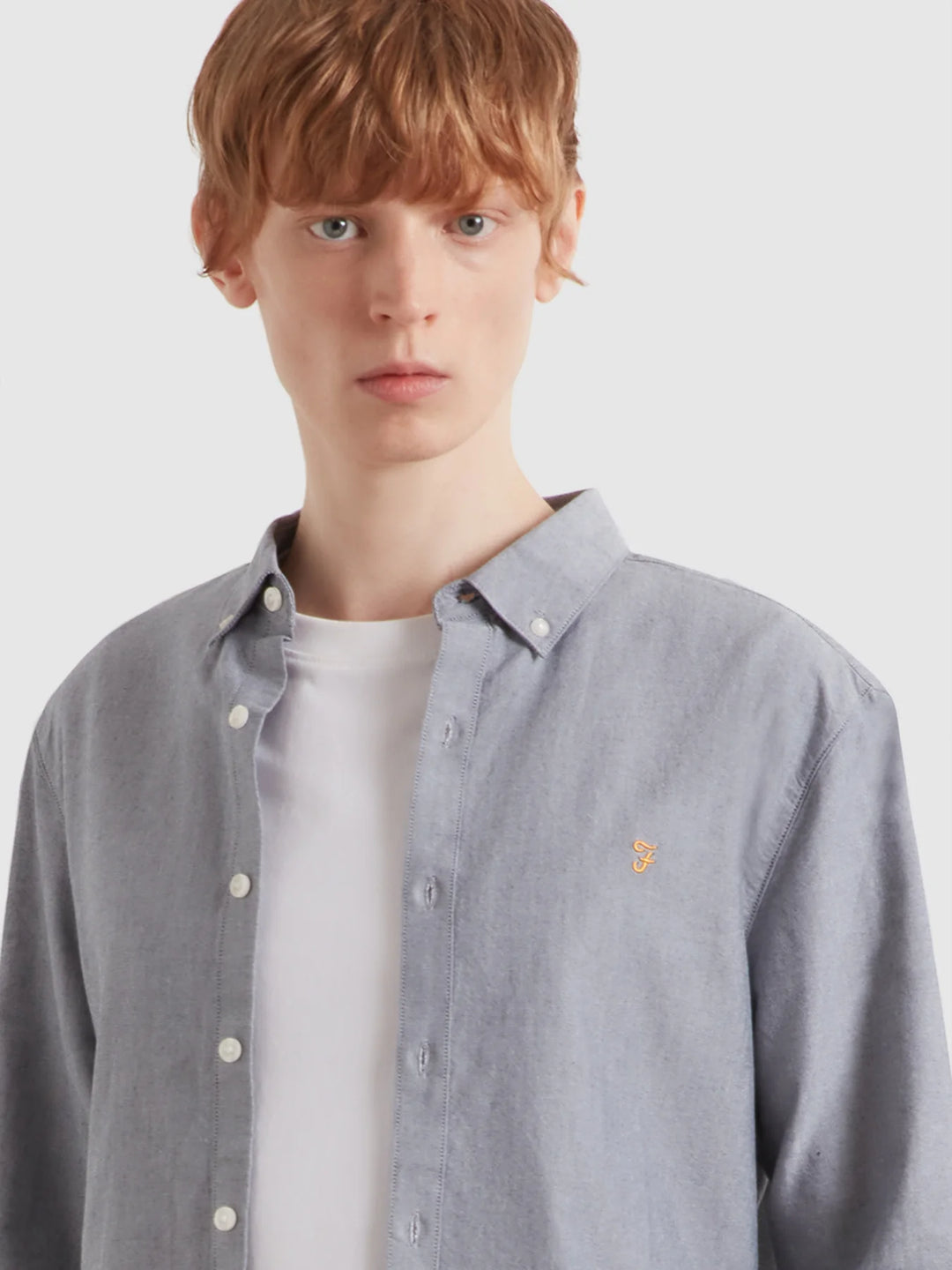 FARAH BREWER LS - WHITE/TRUE NAVY