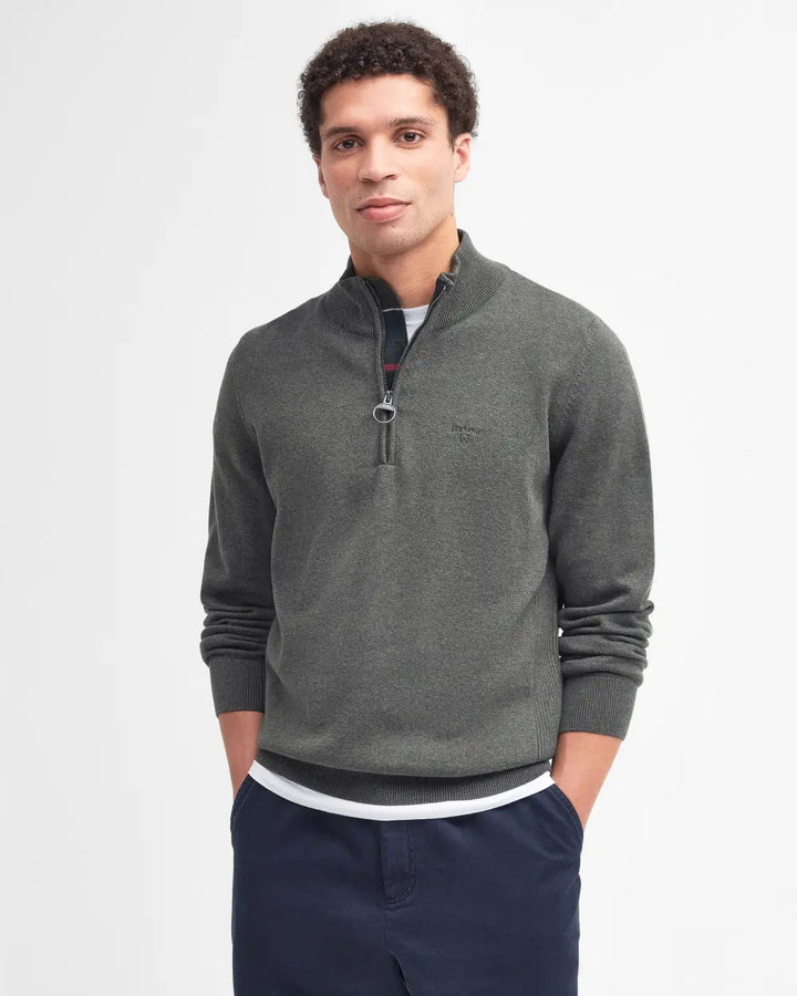 BARBOUR COTTON 1/2 KNIT JUMPER - OLIVE M