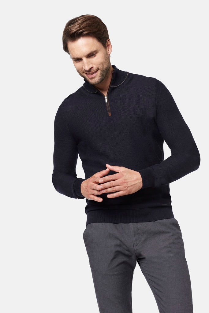 BUGATTI TEXTURED 1/4 ZIP - NAVY
