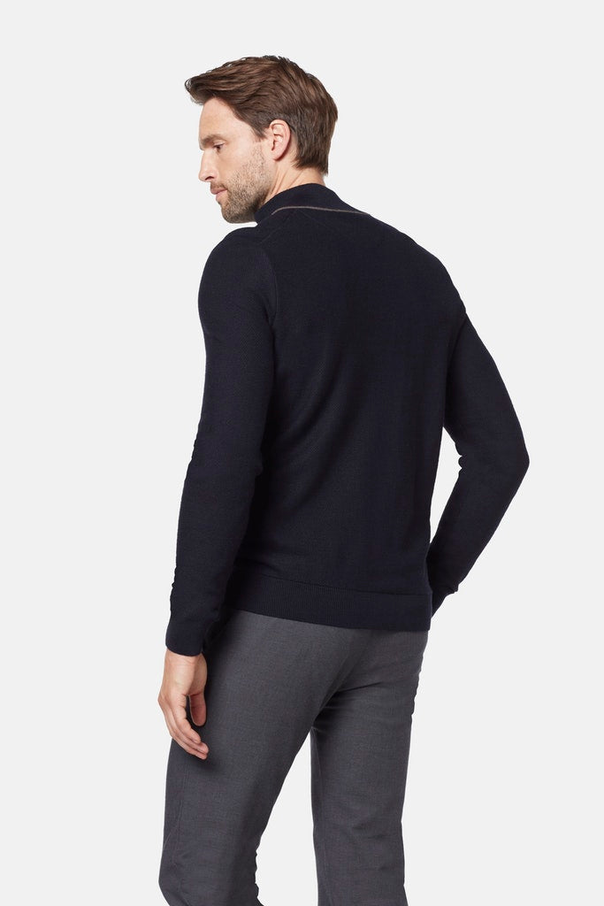 BUGATTI TEXTURED 1/4 ZIP - NAVY
