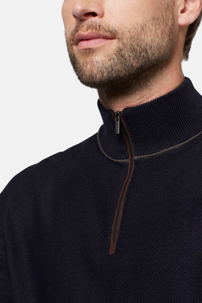 BUGATTI TEXTURED 1/4 ZIP - NAVY