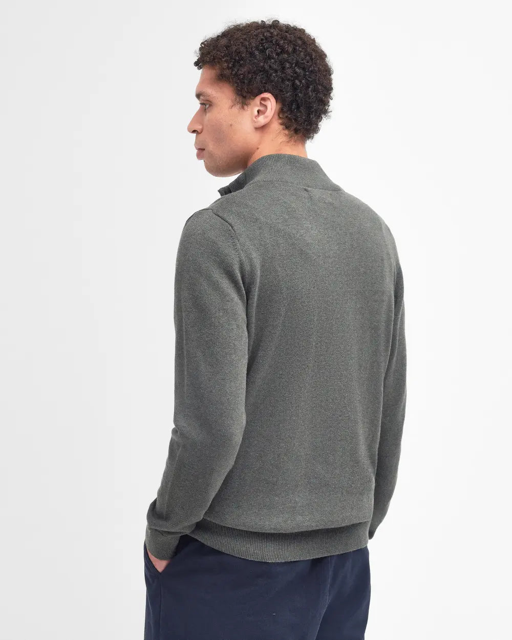 BARBOUR COTTON 1/2 KNIT JUMPER - OLIVE M