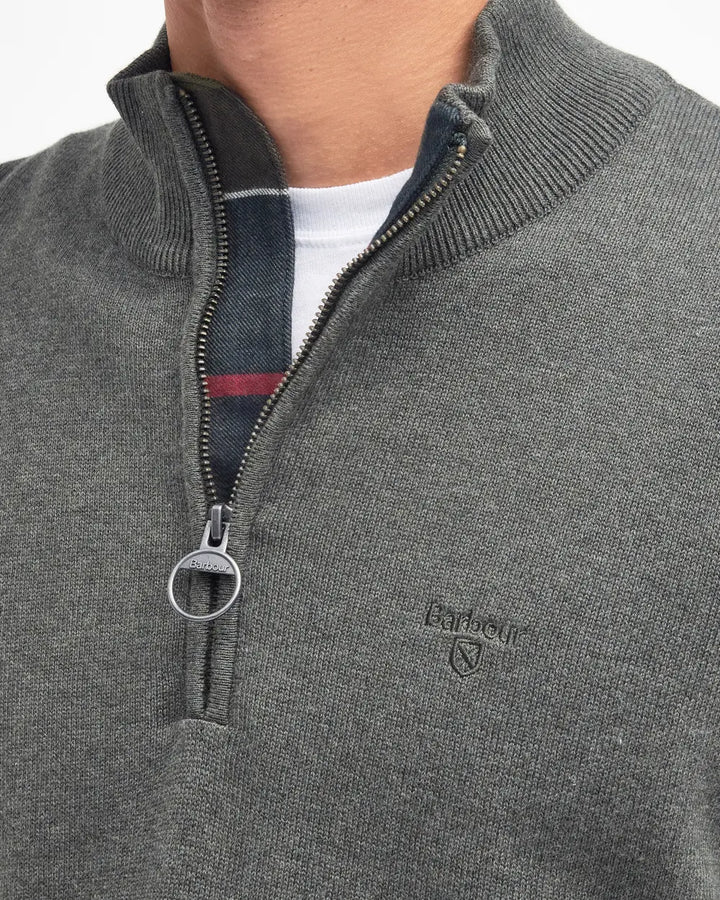 BARBOUR COTTON 1/2 KNIT JUMPER - OLIVE M