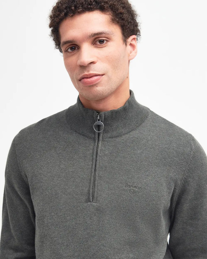 BARBOUR COTTON 1/2 KNIT JUMPER - OLIVE M