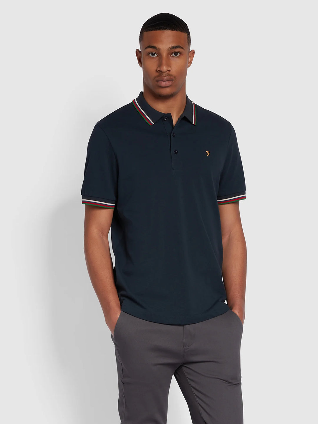 FARAH ALVIN TIPPED POLO - NAVY