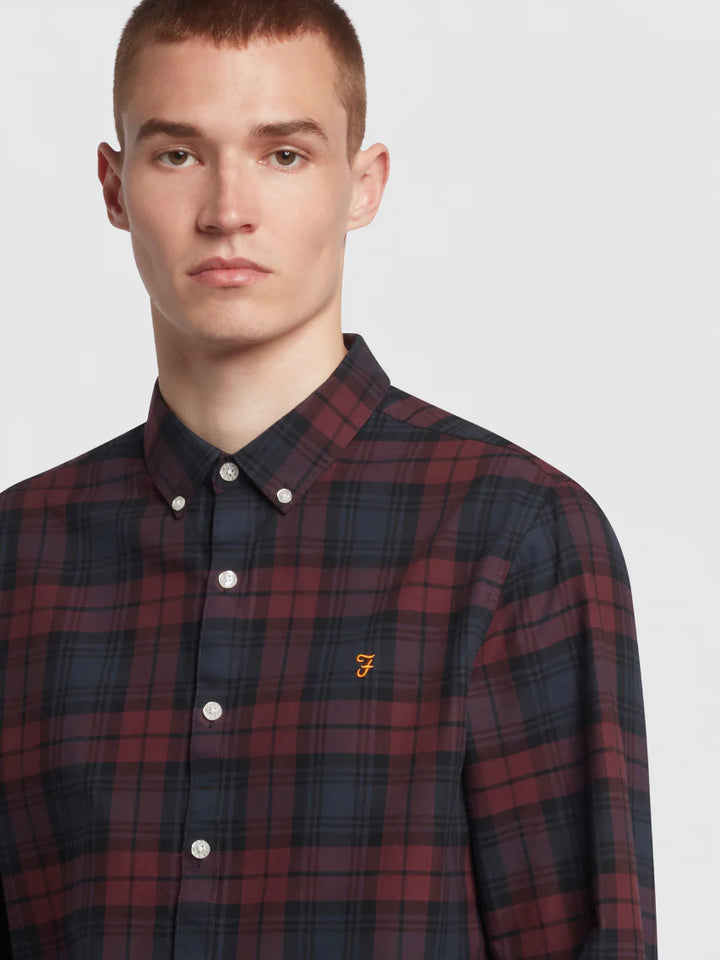 FARAH BREWER CHECK LS BD - FARAH RED