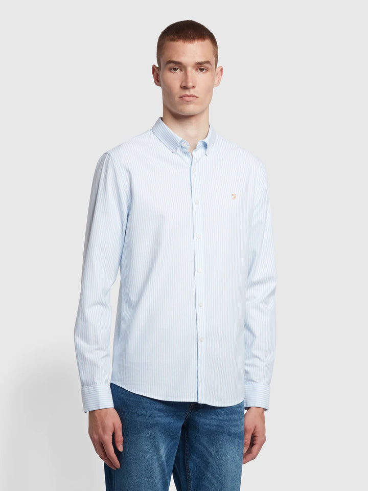 FARAH BREWER STRIPE LS BD - SKY BLUE
