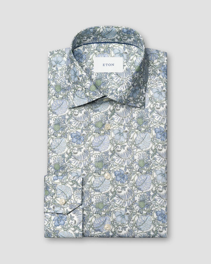 ETON FLORAL SIGNATURE TWILL SHIRT 65 GREEN