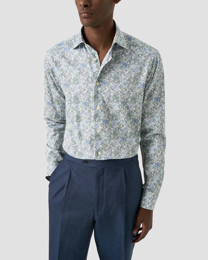 ETON FLORAL SIGNATURE TWILL SHIRT 65 GREEN