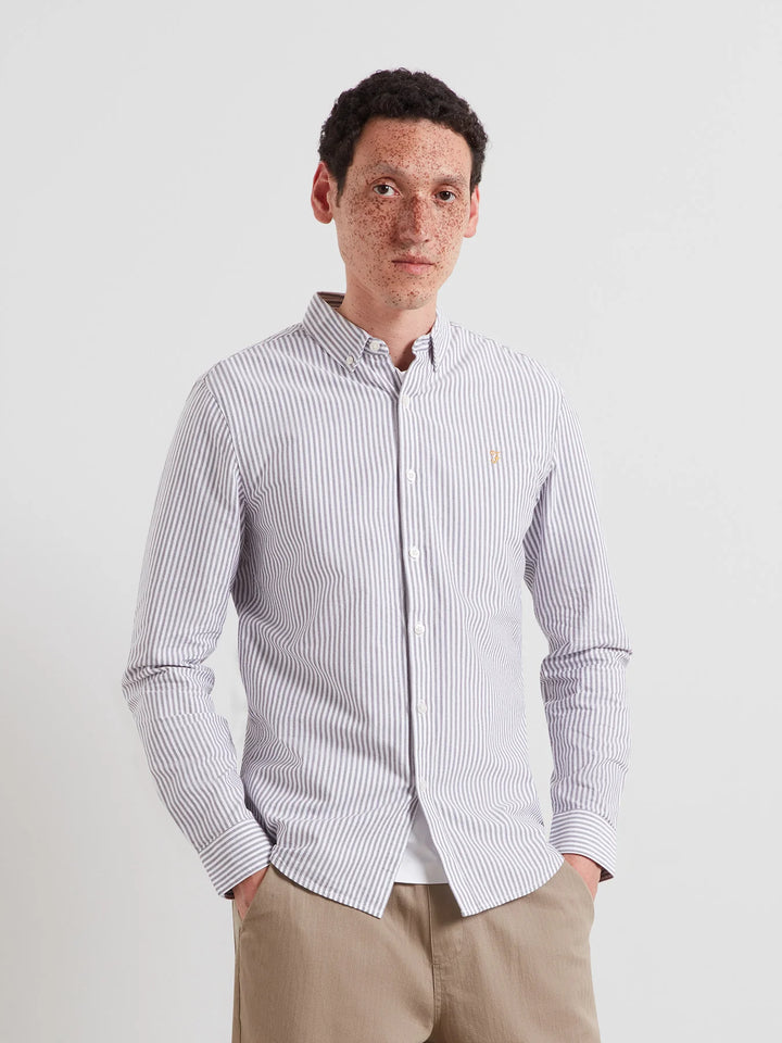 FARAH BREWER STRIPE LS SHIRT - DEEP PURPLE