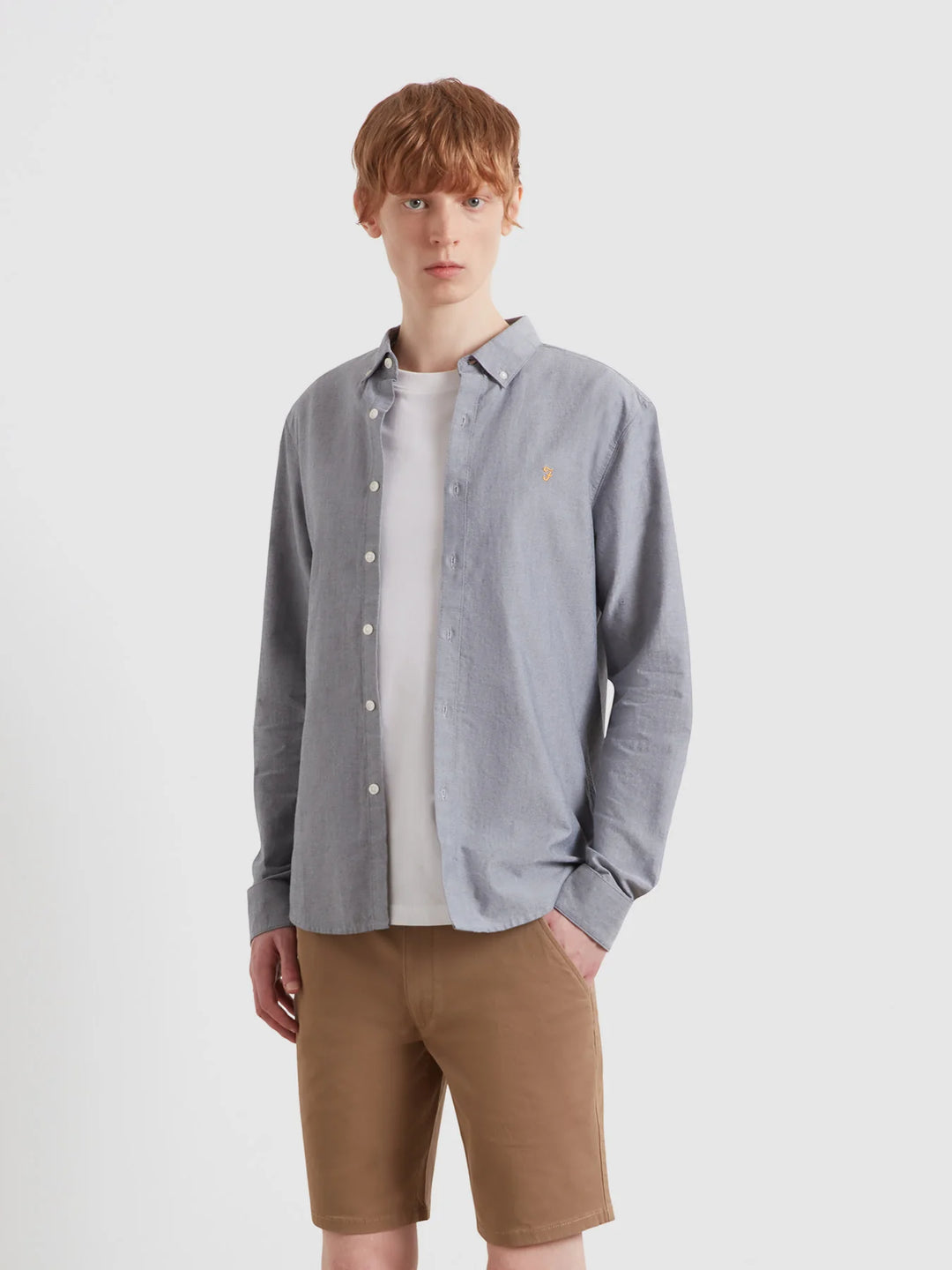 FARAH BREWER LS - WHITE/TRUE NAVY