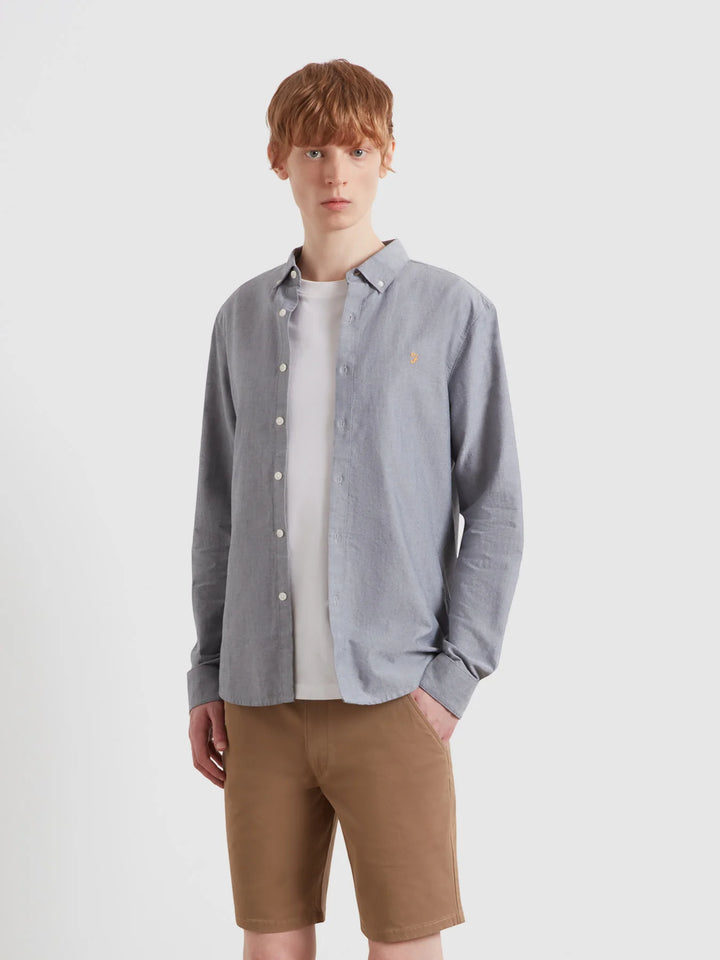FARAH BREWER LS - WHITE/TRUE NAVY