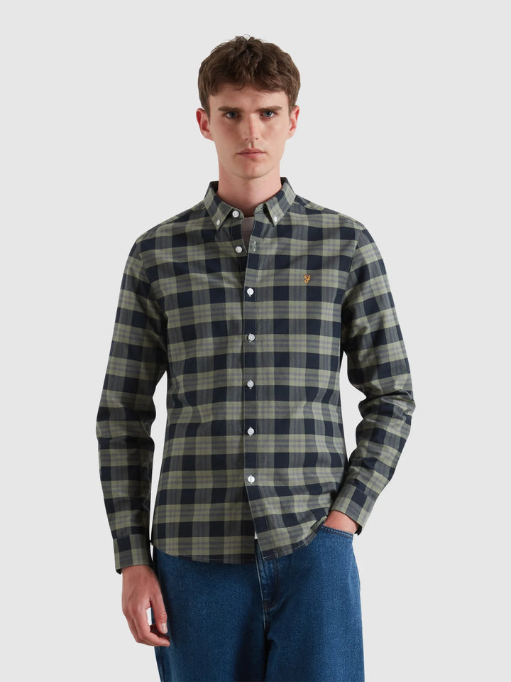 FARAH BREWER ORGANIC CHECK - TARRAGON GREEN