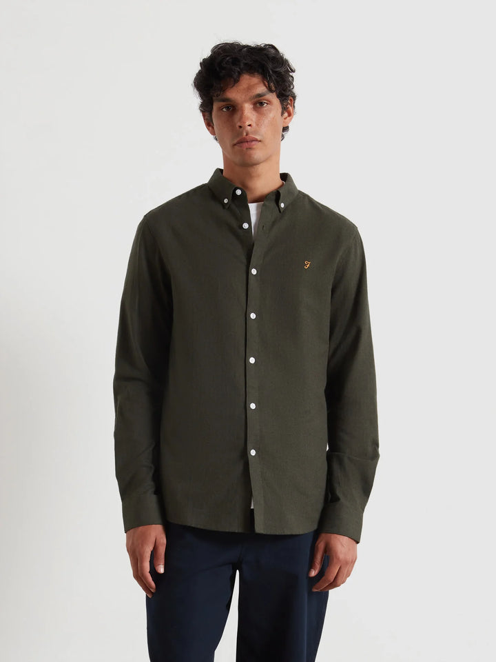 FARAH MILNERS LS PLAIN SHIRT - EVERGREEN
