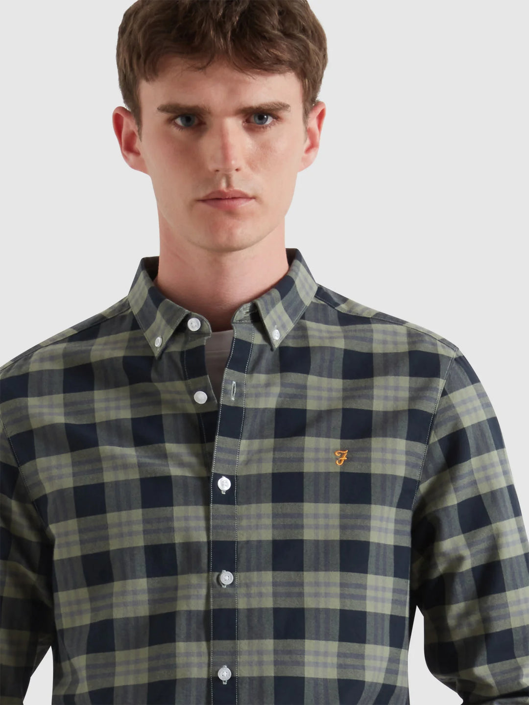 FARAH BREWER ORGANIC CHECK - TARRAGON GREEN