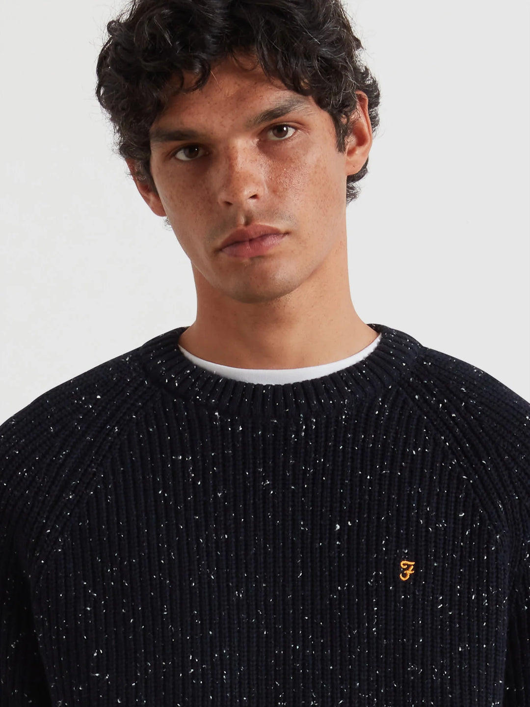 FARAH SAGE NEPPED SWEATER - NAVY