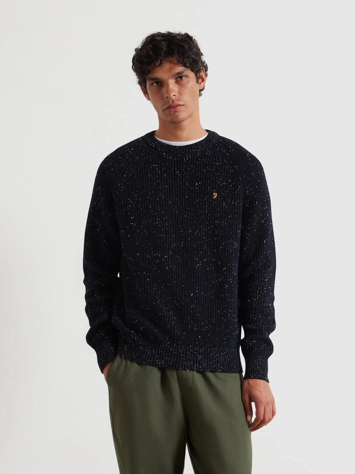 FARAH SAGE NEPPED SWEATER - NAVY