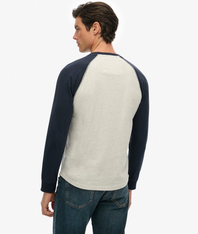 SUPERDRY VIN ATH BASEBALL TOP - GREY/NAV