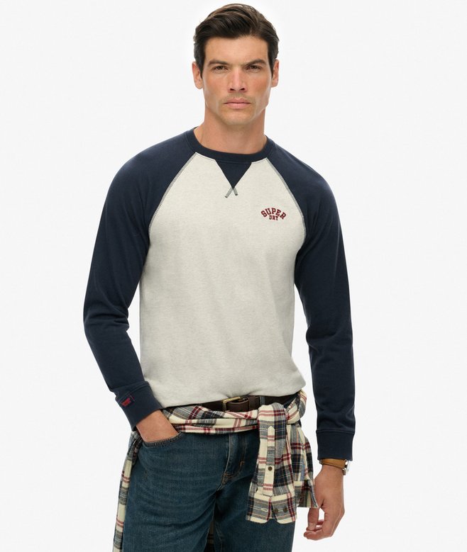 SUPERDRY VIN ATH BASEBALL TOP - GREY/NAV