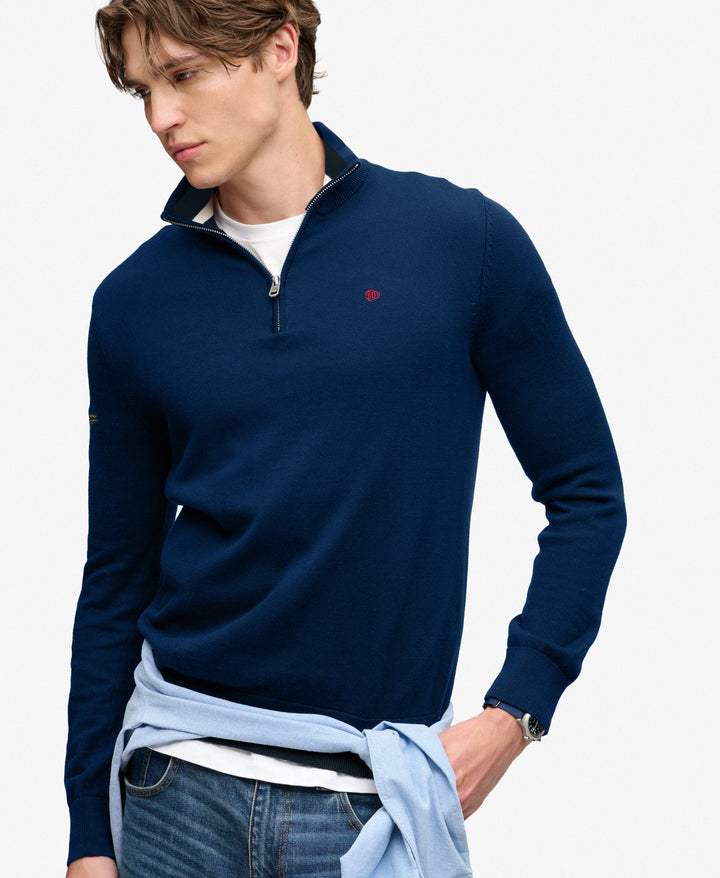 SUPERDRY PREP ESS COTTON 1/2 ZIP - PILOT