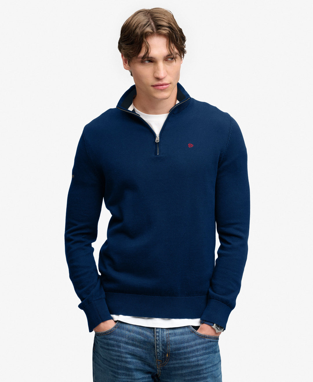 SUPERDRY PREP ESS COTTON 1/2 ZIP - PILOT