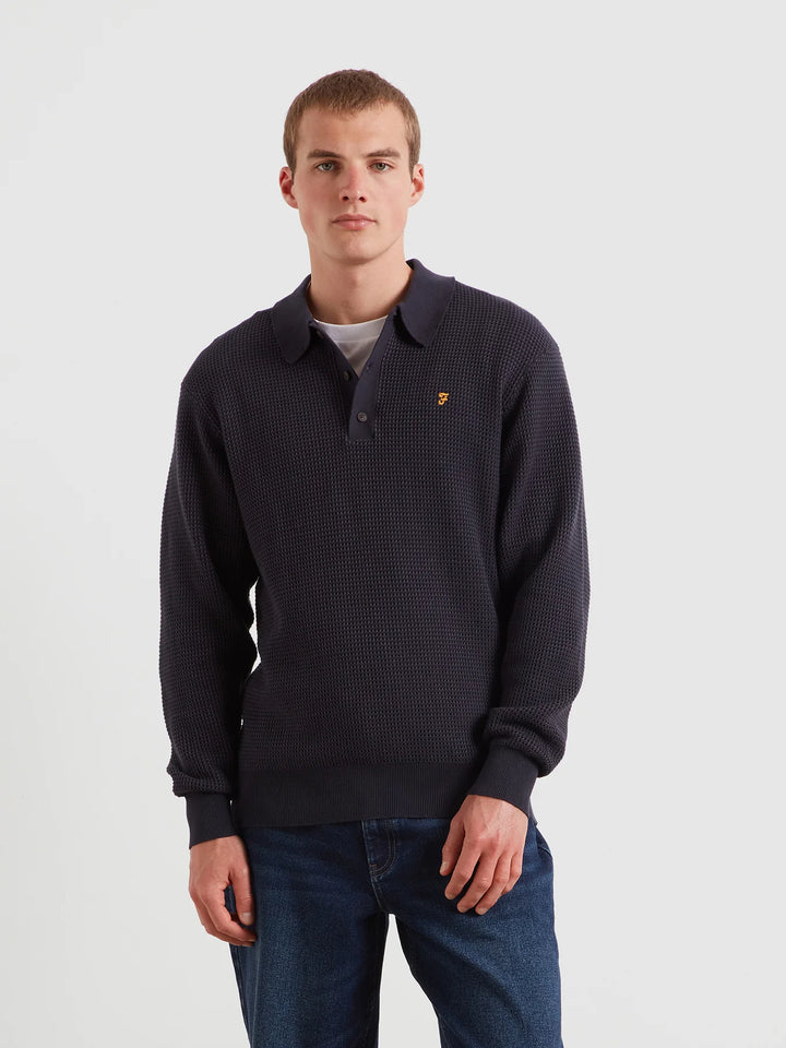 FARAH GATEACRE KNIT POLO - TRUE NAVY
