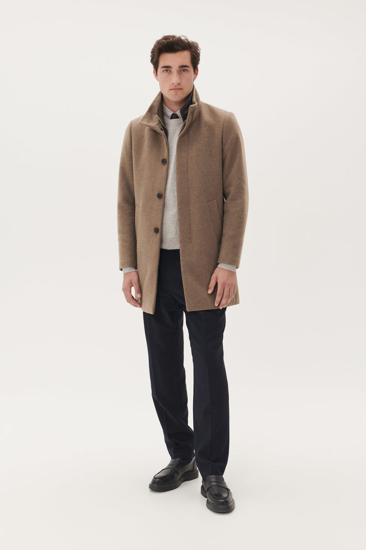 MANTINIQUE HARVEY WOOL COAT - WALNUT