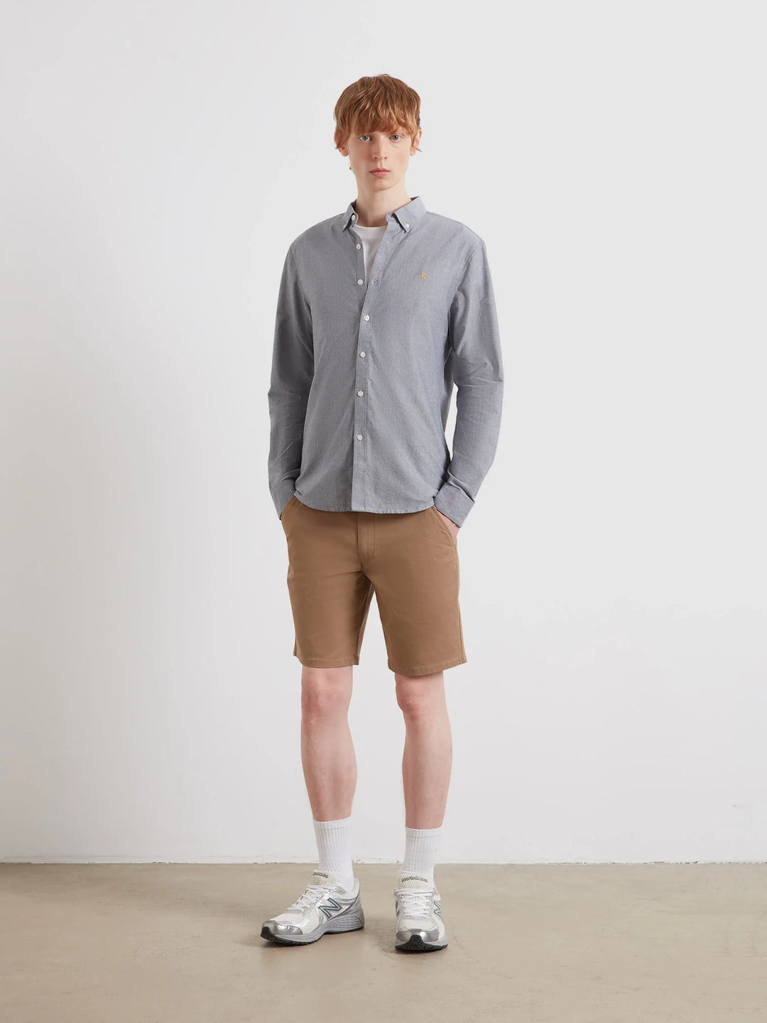 FARAH BREWER LS - WHITE/TRUE NAVY