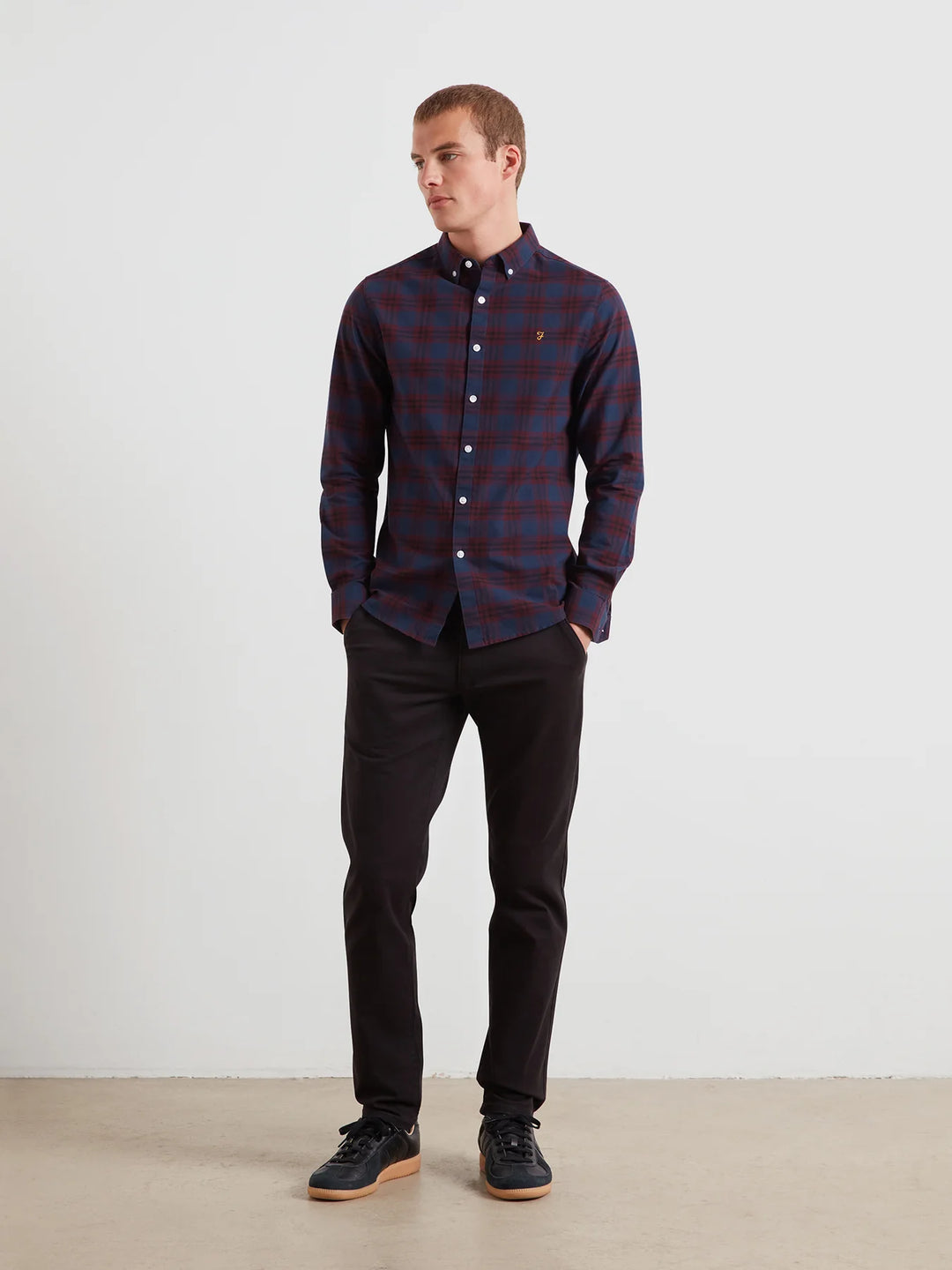 FARAH BREWER CHECK - BORDEAUX