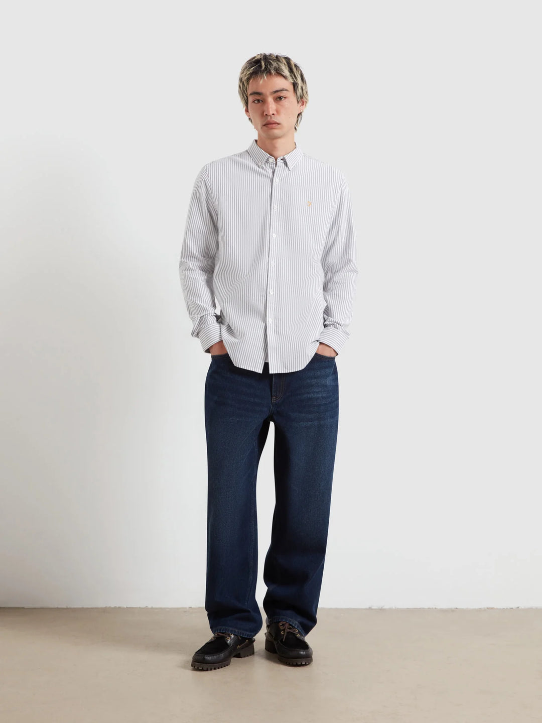 FARAH BREWER STRIPE LS SHIRT - ROSEMARY