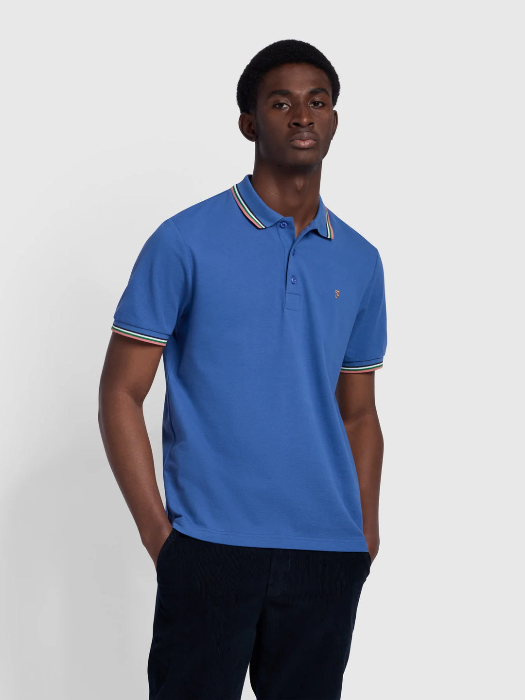 FARAH ALVIN TIPPED POLO - STEEL BLUE