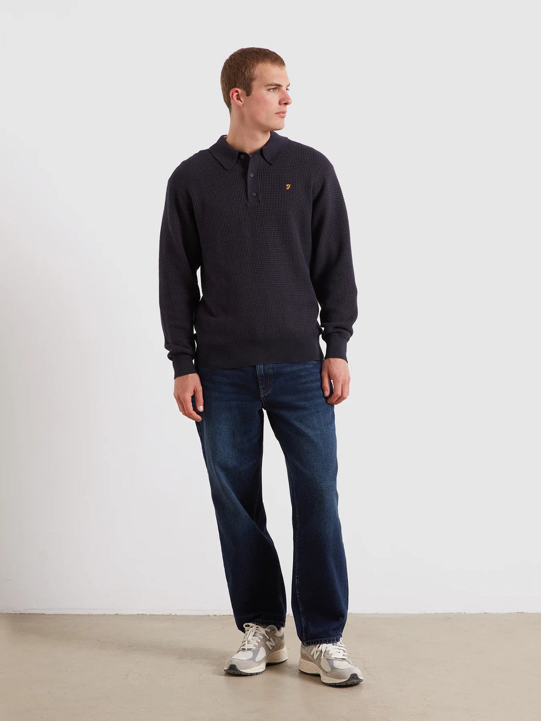 FARAH GATEACRE KNIT POLO - TRUE NAVY