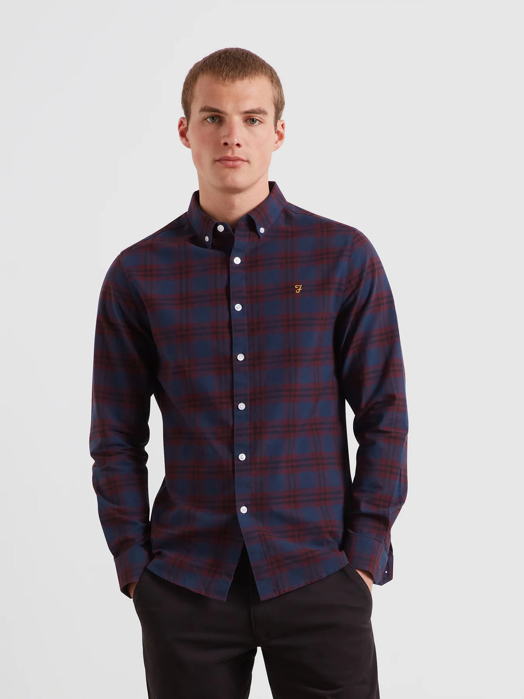 FARAH BREWER CHECK - BORDEAUX