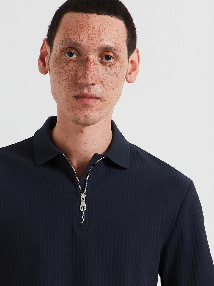 FARAH DOBSON SS ZIP POLO - TRUE NAVY