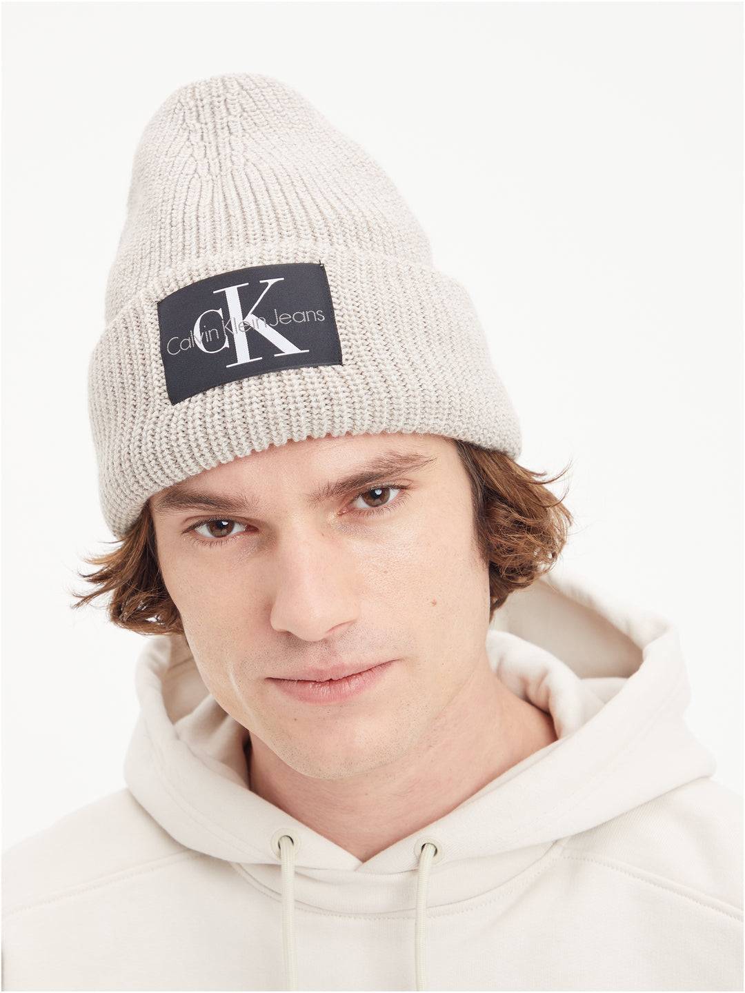 CKJ MONOLOGO PATCH BEANIE - EGGSHELL