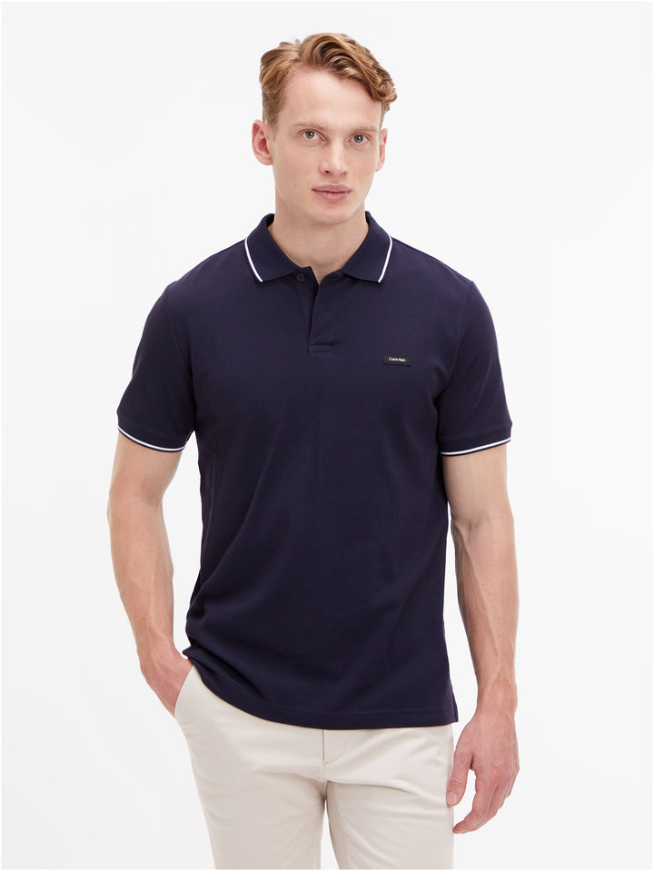 CK PIQUE TIPPING SLIM POLO - NIGHT SKY