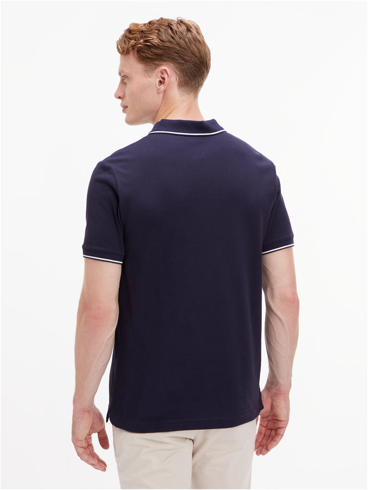 CK PIQUE TIPPING SLIM POLO - NIGHT SKY
