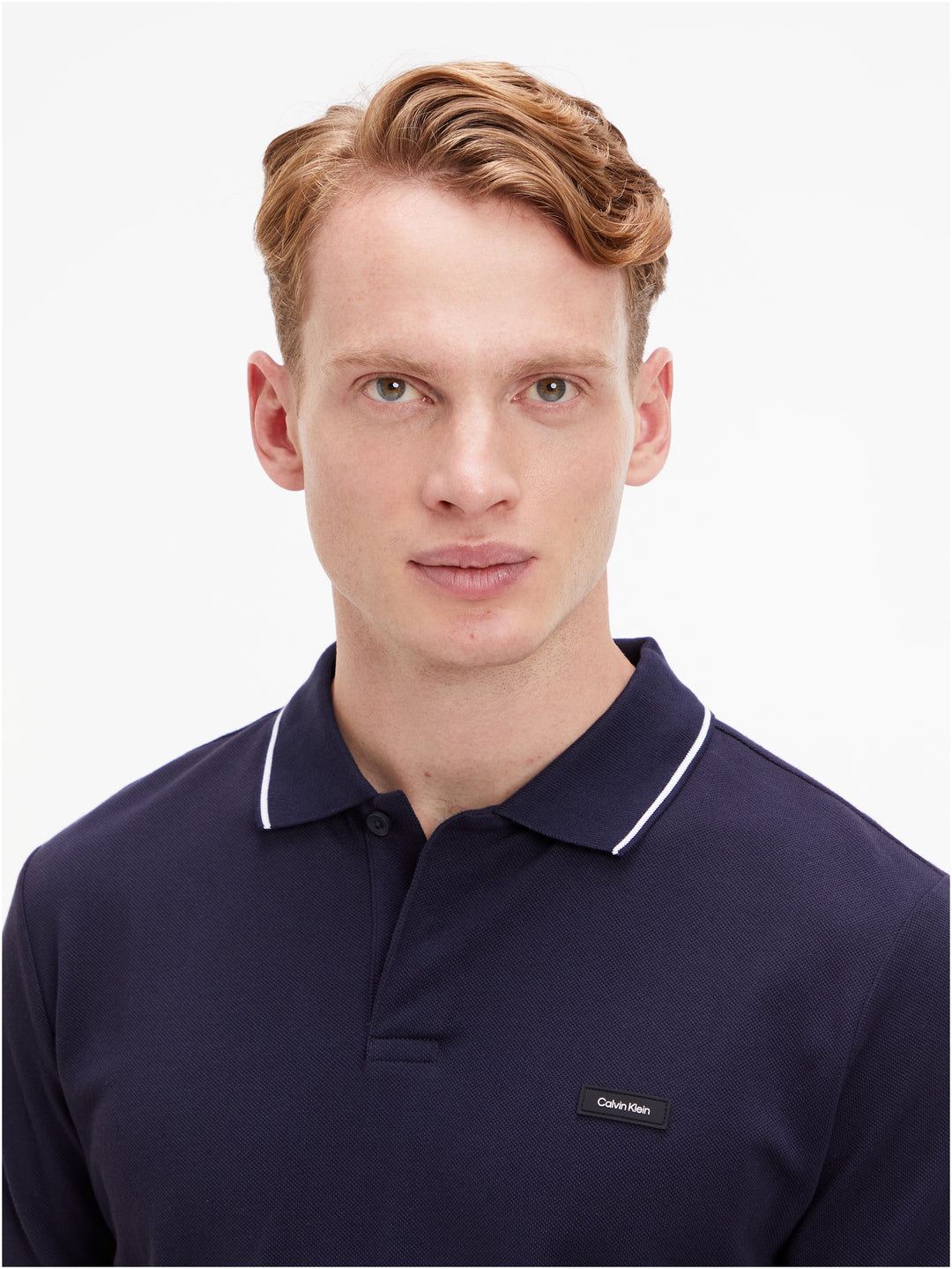 CK PIQUE TIPPING SLIM POLO - NIGHT SKY