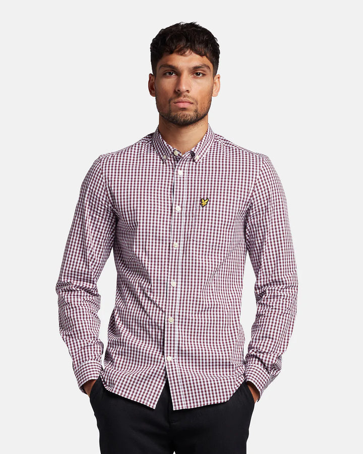 LYLE & SCOTT GINGHAM SHIRT - BURGUNDY