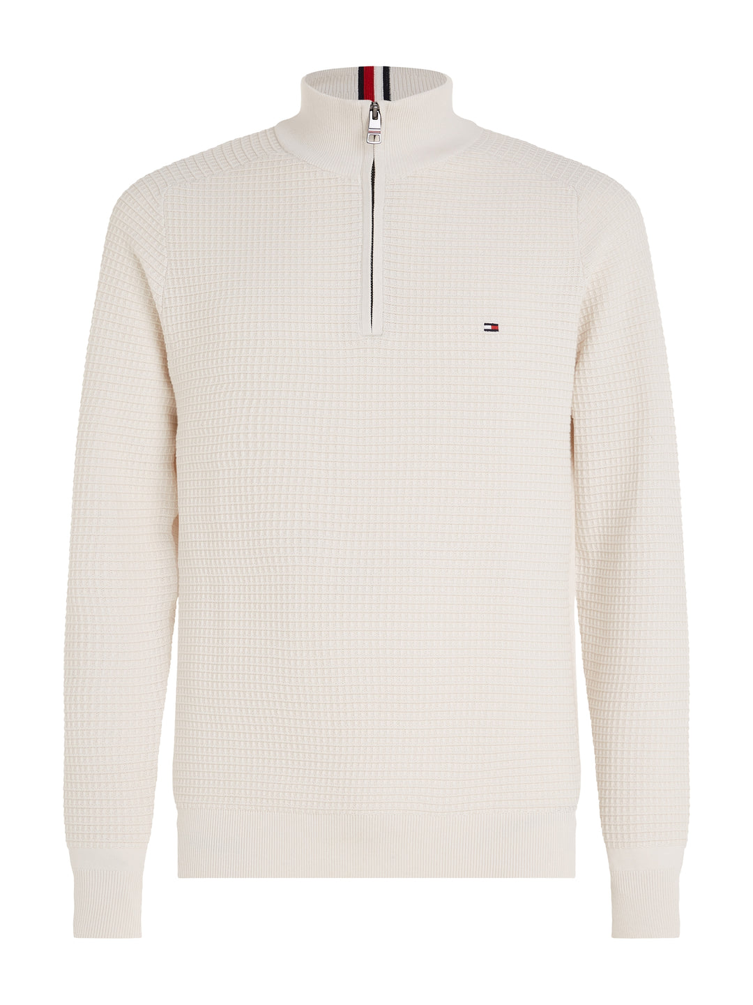 TH SPRING GRID ZIP MOCK - WEATHERED WHIT