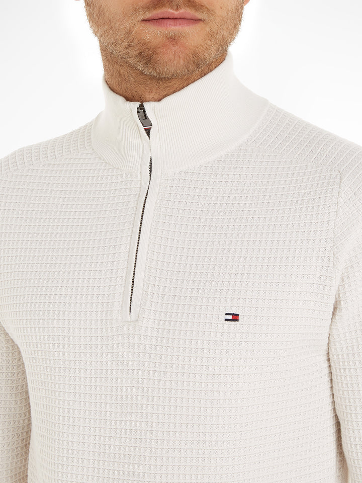 TH SPRING GRID ZIP MOCK - WEATHERED WHIT