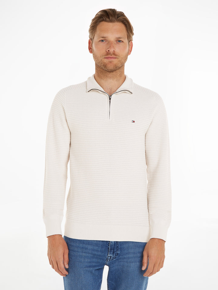 TH SPRING GRID ZIP MOCK - WEATHERED WHIT