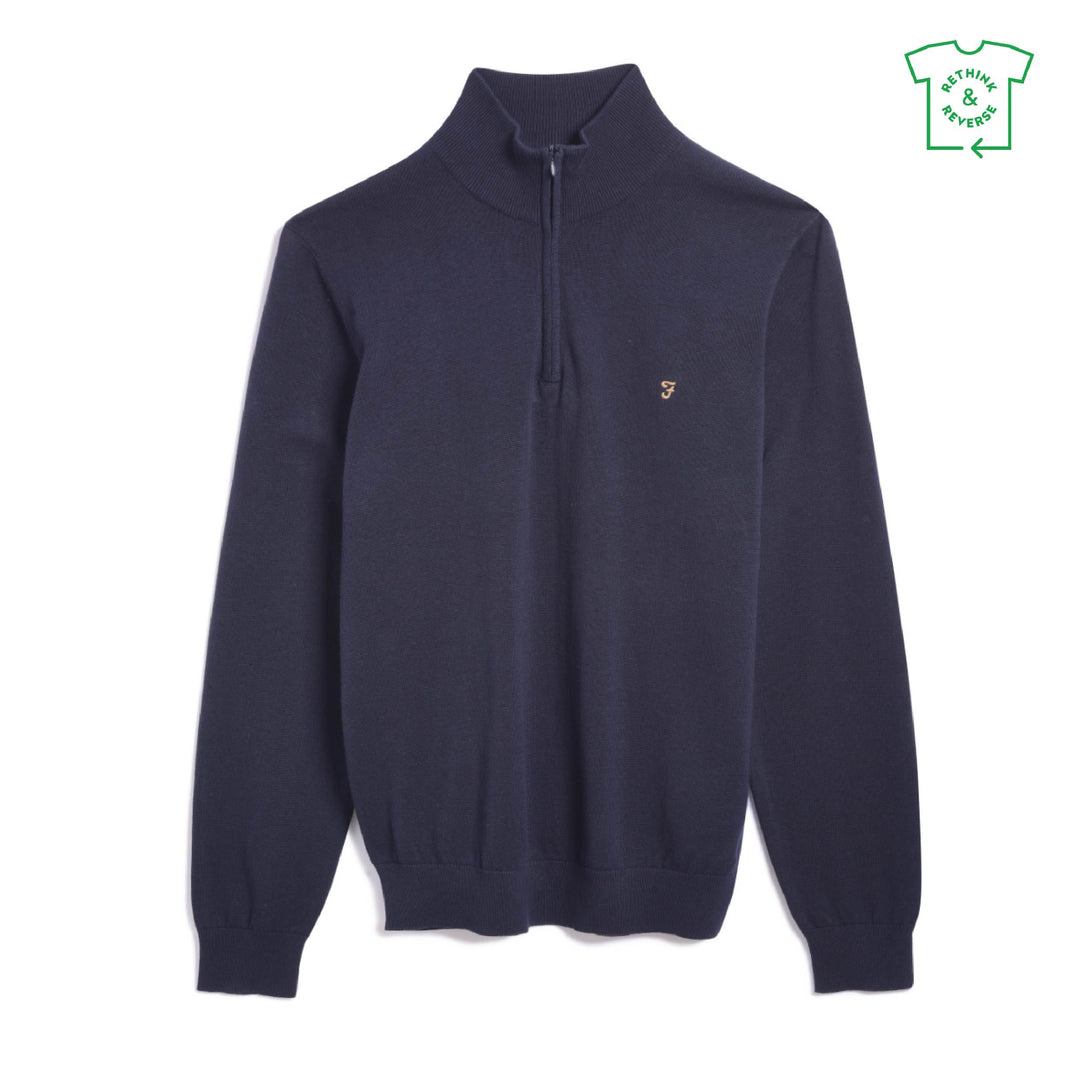 FARAH REDCHURCH COTTON 1/4 ZIP - NAVY