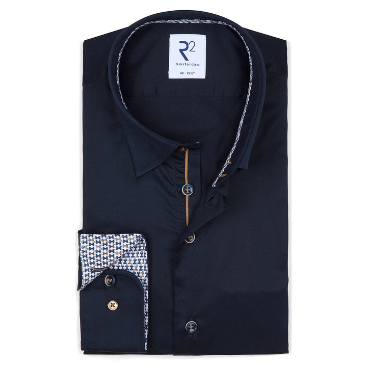 R2 HIDDEN BUTTON DOWN SHIRT - NAVY