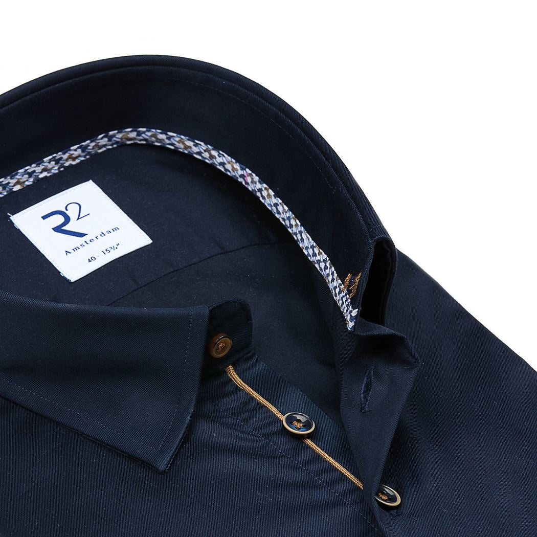 R2 HIDDEN BUTTON DOWN SHIRT - NAVY